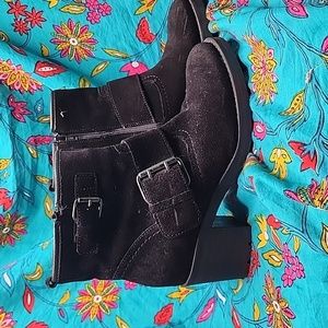 Buckle low boots, black suede size 7.5
